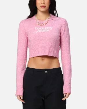 Tommy Jeans Women's Crop Script Sweater Pink