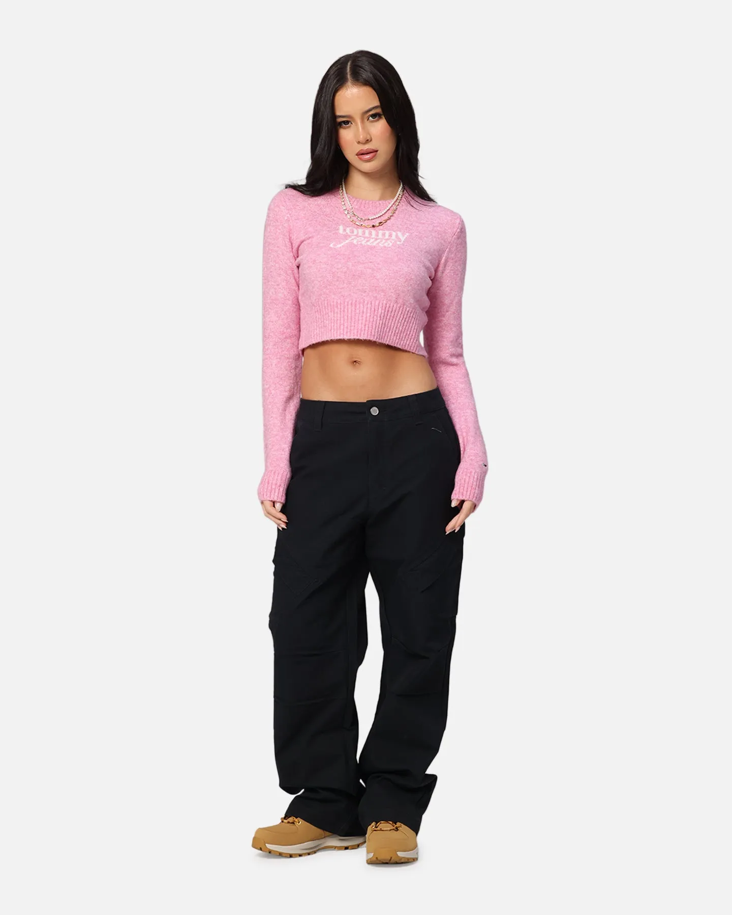 Tommy Jeans Women's Crop Script Sweater Pink