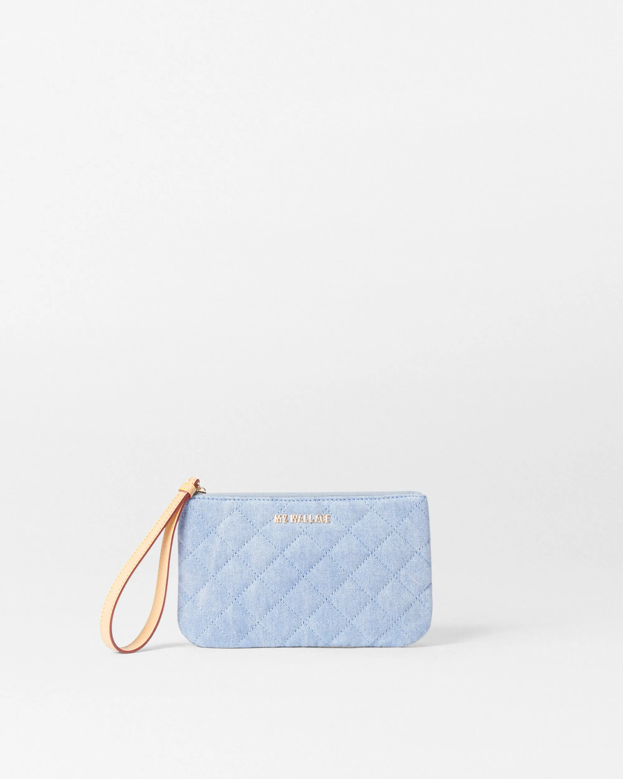 True Light Denim Flat Metro Wristlet