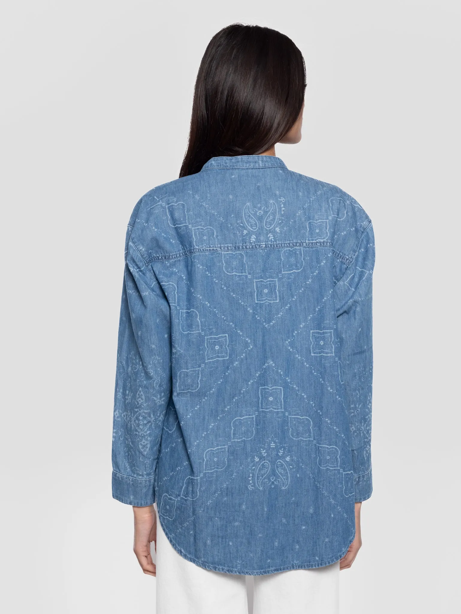 V-Neck Blouse with Blue Print