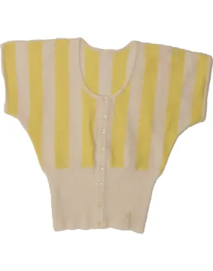 VINTAGE Womens Crop Cardigan Sweater UK 10 Small Yellow Striped