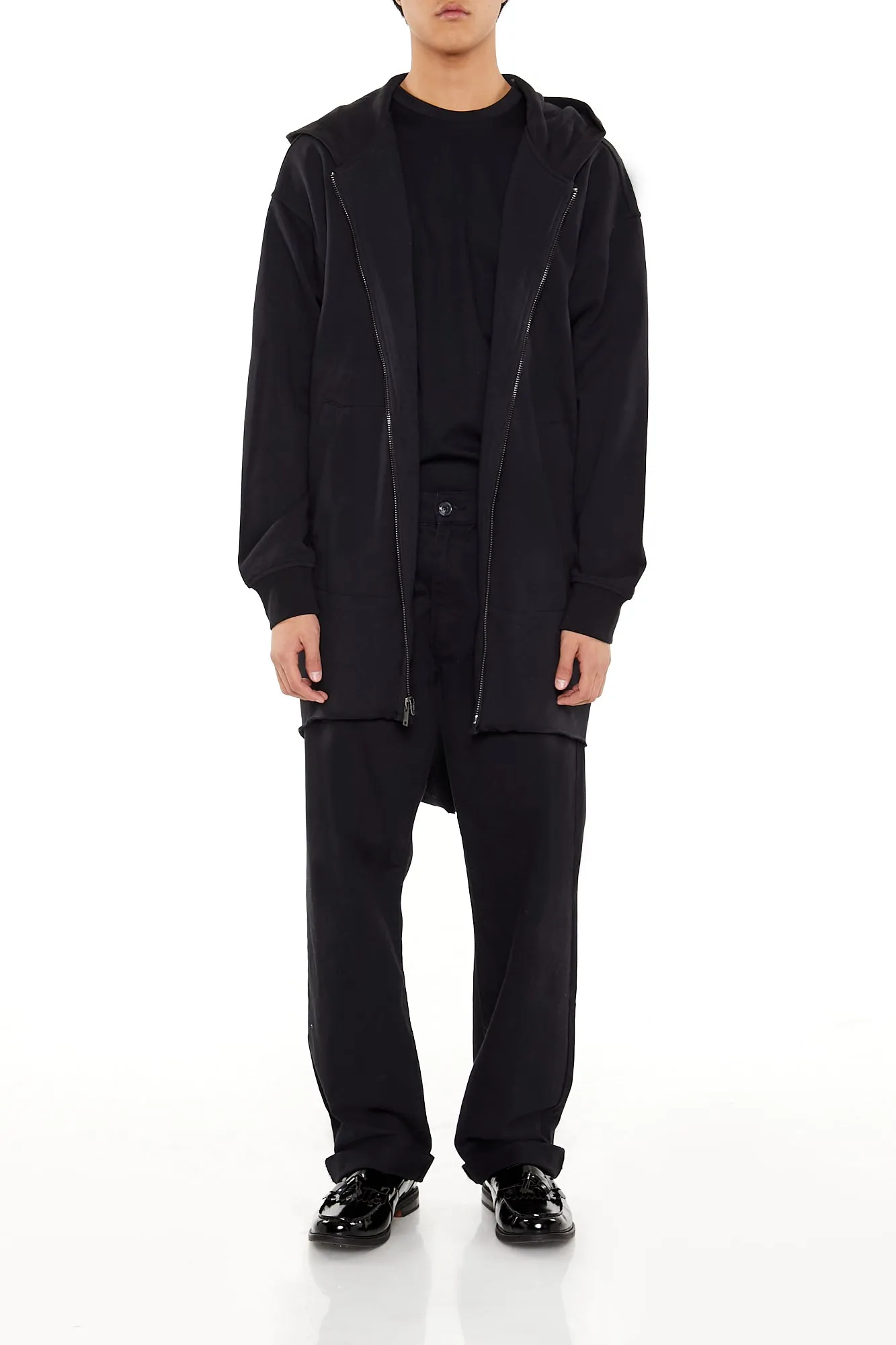 Washed French Terry Extended Zip-Up Hoodie