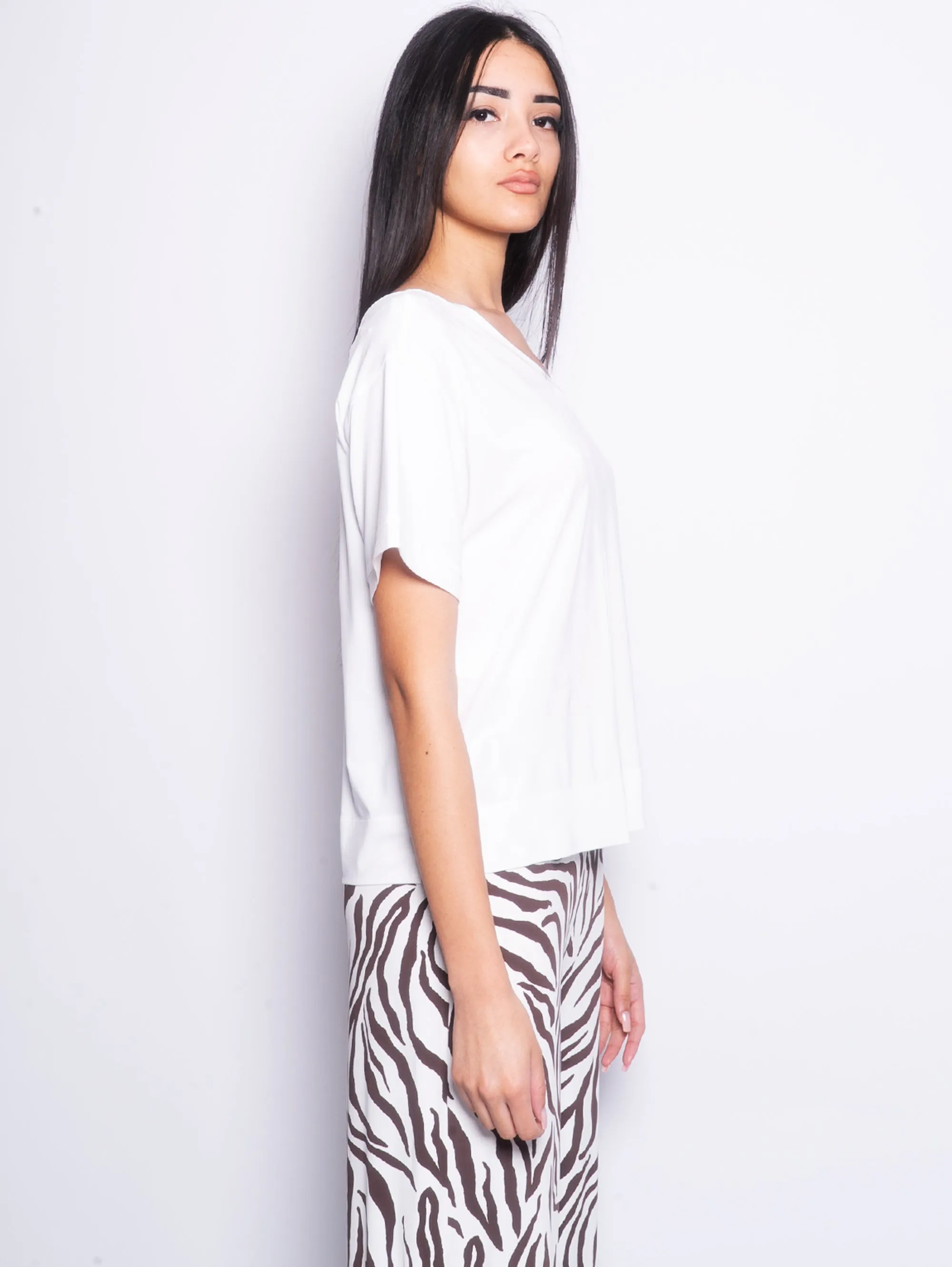 White Jersey V-Neck Blouse