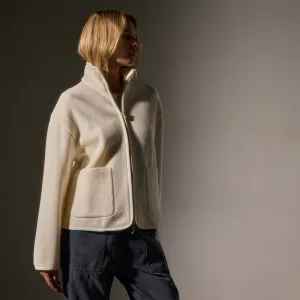 Wool Jersey Zip Up Jacket - Ivory