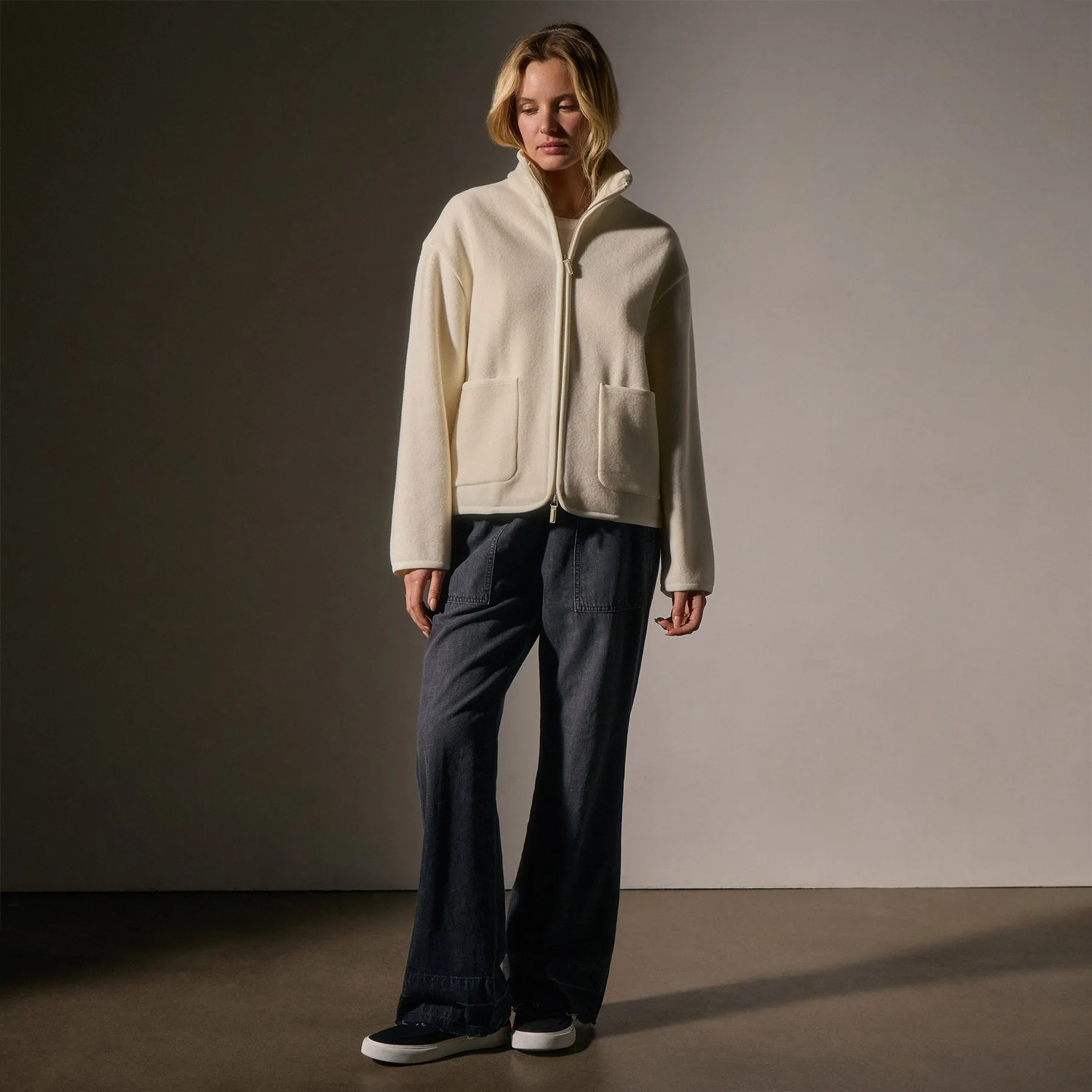 Wool Jersey Zip Up Jacket - Ivory