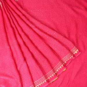 Yellow And Pink Satin Printed Saree With Leaf Pattern