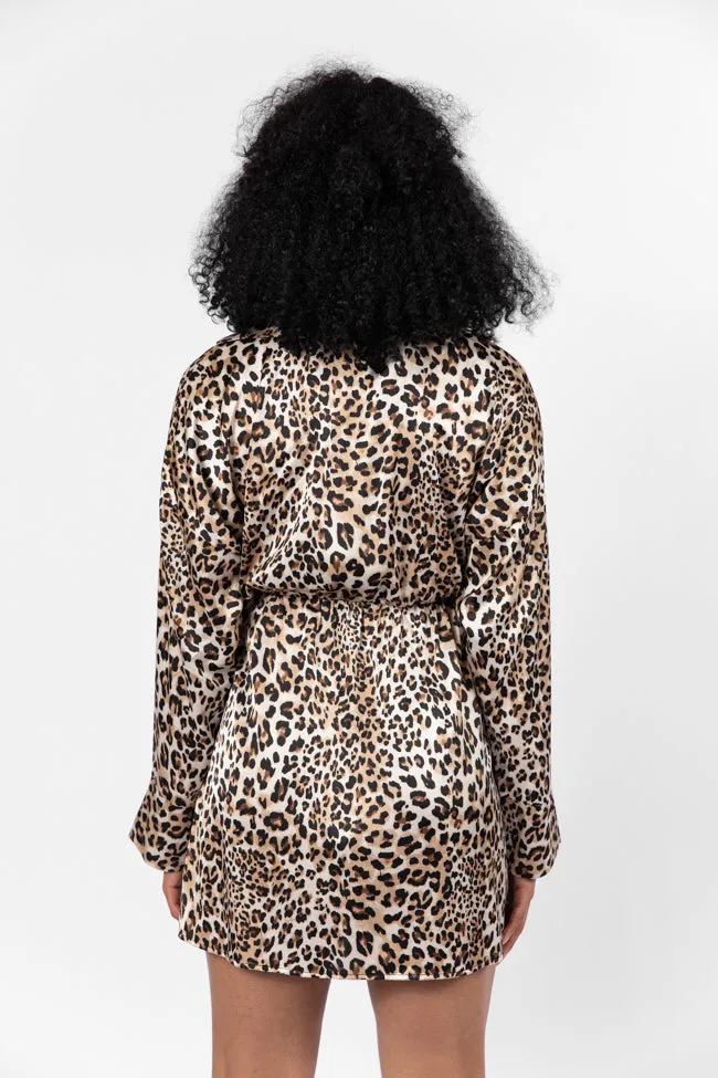 You Wish Leopard Satin Printed Wrap Dress FINAL SALE
