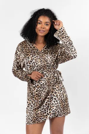 You Wish Leopard Satin Printed Wrap Dress FINAL SALE