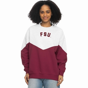 ZooZatz Women's FSU Color Block Crew Knit Sweatshirt - White/Garnet